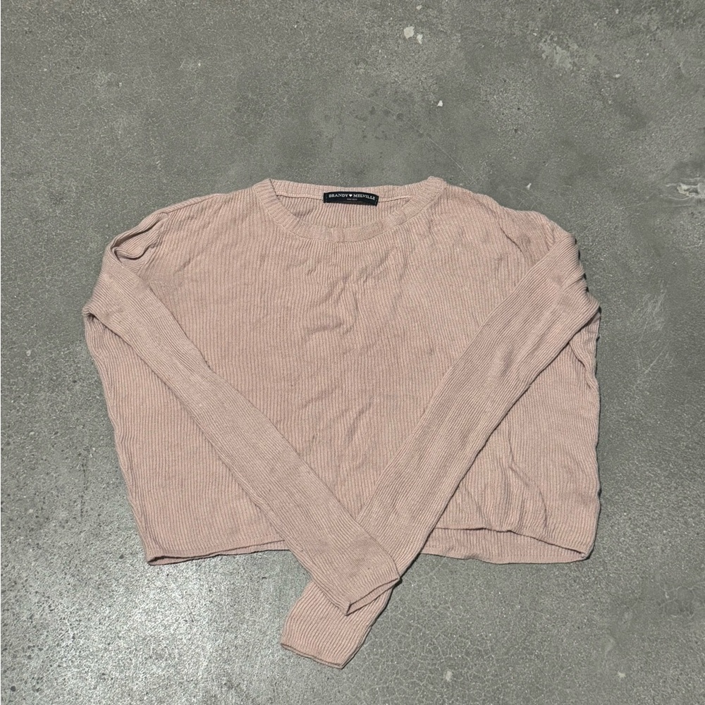 thin pink knit long sleeve top